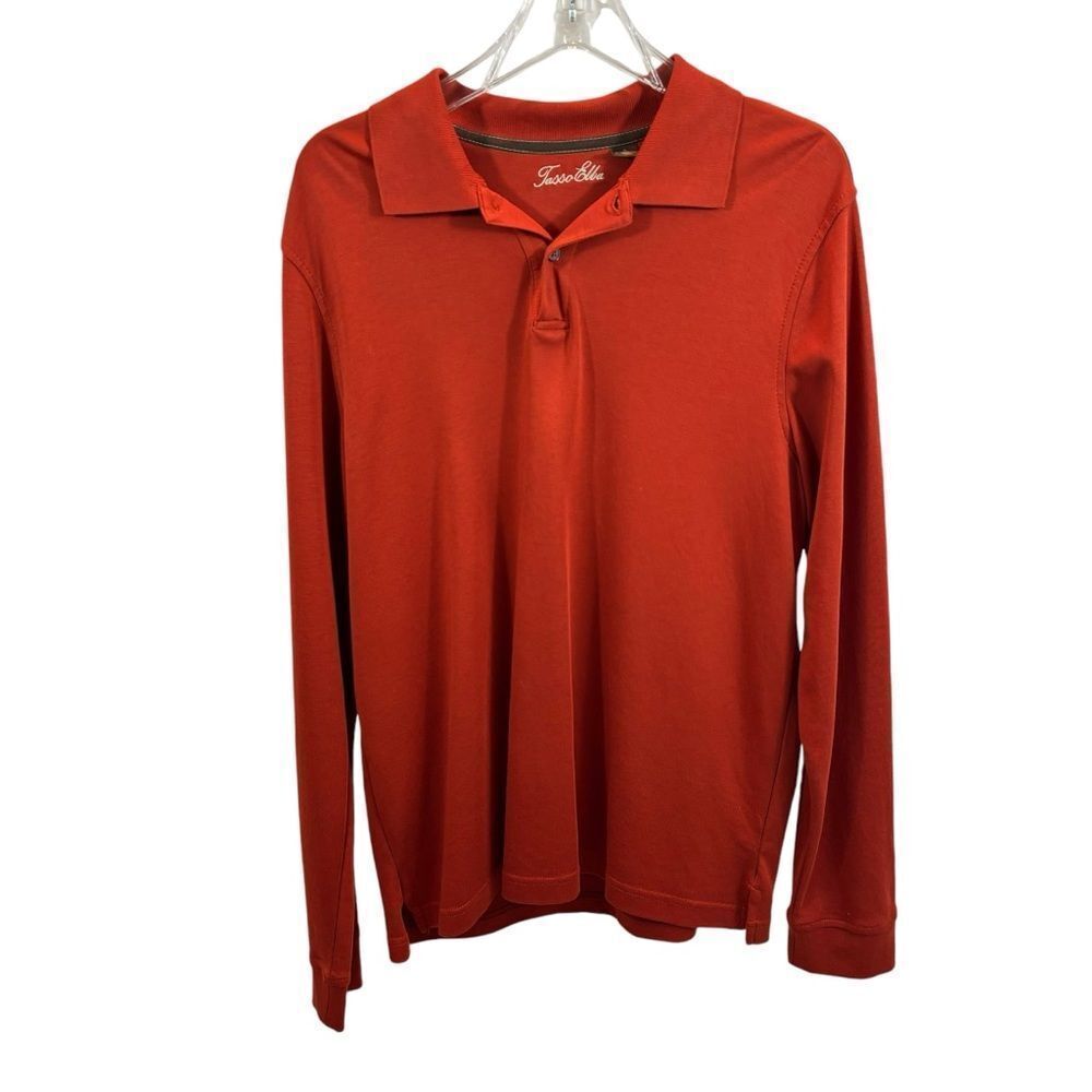 Men’s Tasso Elba Pima Cotton Orange Long Sleeve Polo Shirt Size Small